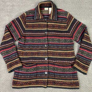 L.L. Bean Women's Striped Cardigan - Red, Black, Brown
